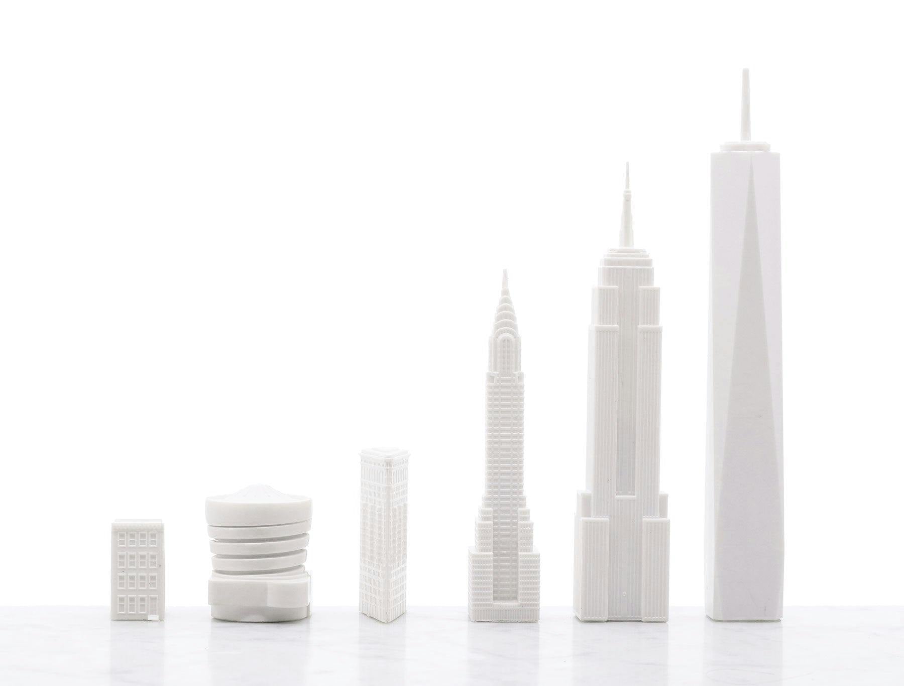 Chess Set Acrylic NEW YORK with Marble Hatch Board