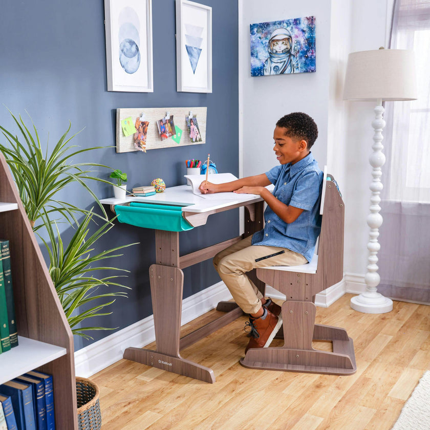 Grow Together™ Pocket Adjustable Wooden Desk and Chair – Gray Ash
