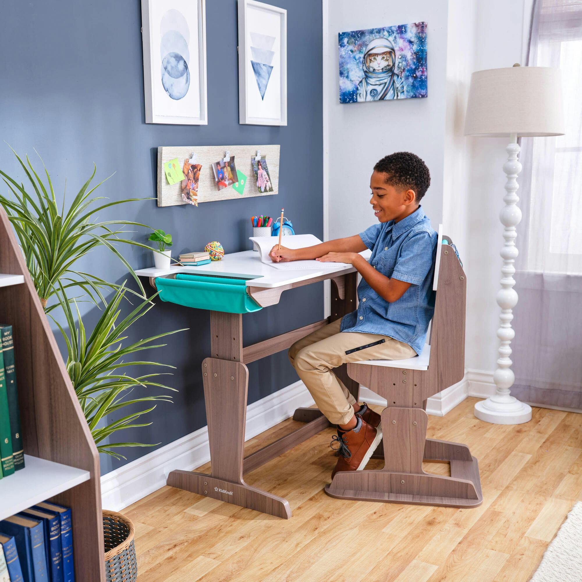 Grow Together™ Pocket Adjustable Wooden Desk and Chair – Gray Ash