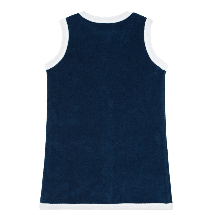 Girls Navy French Terry Sleeveless Button Down Dress