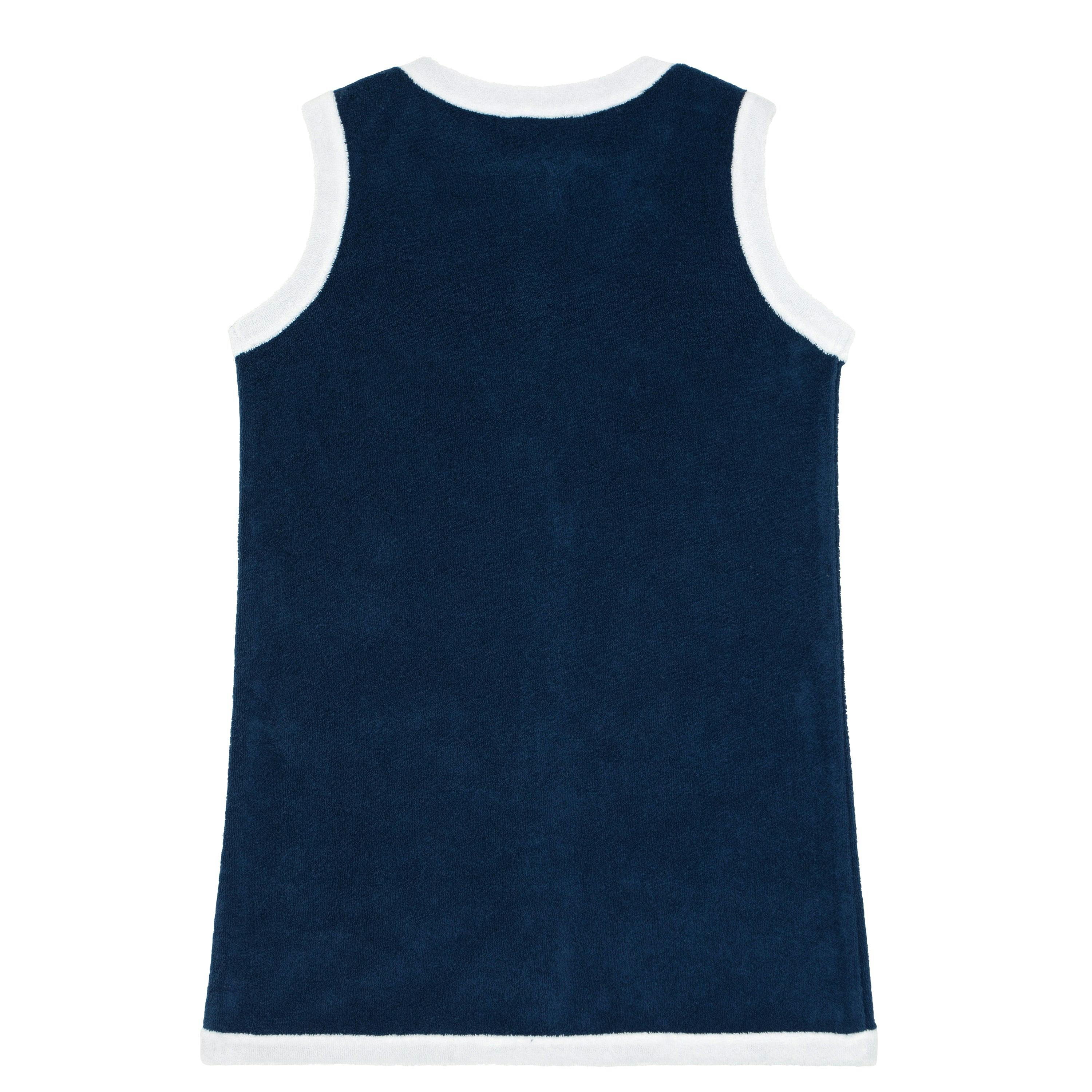 Girls Navy French Terry Sleeveless Button Down Dress