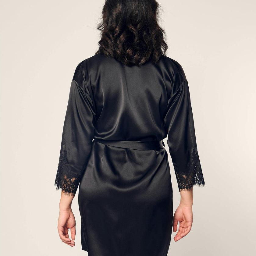 Women's Silk Lace Robe in Black