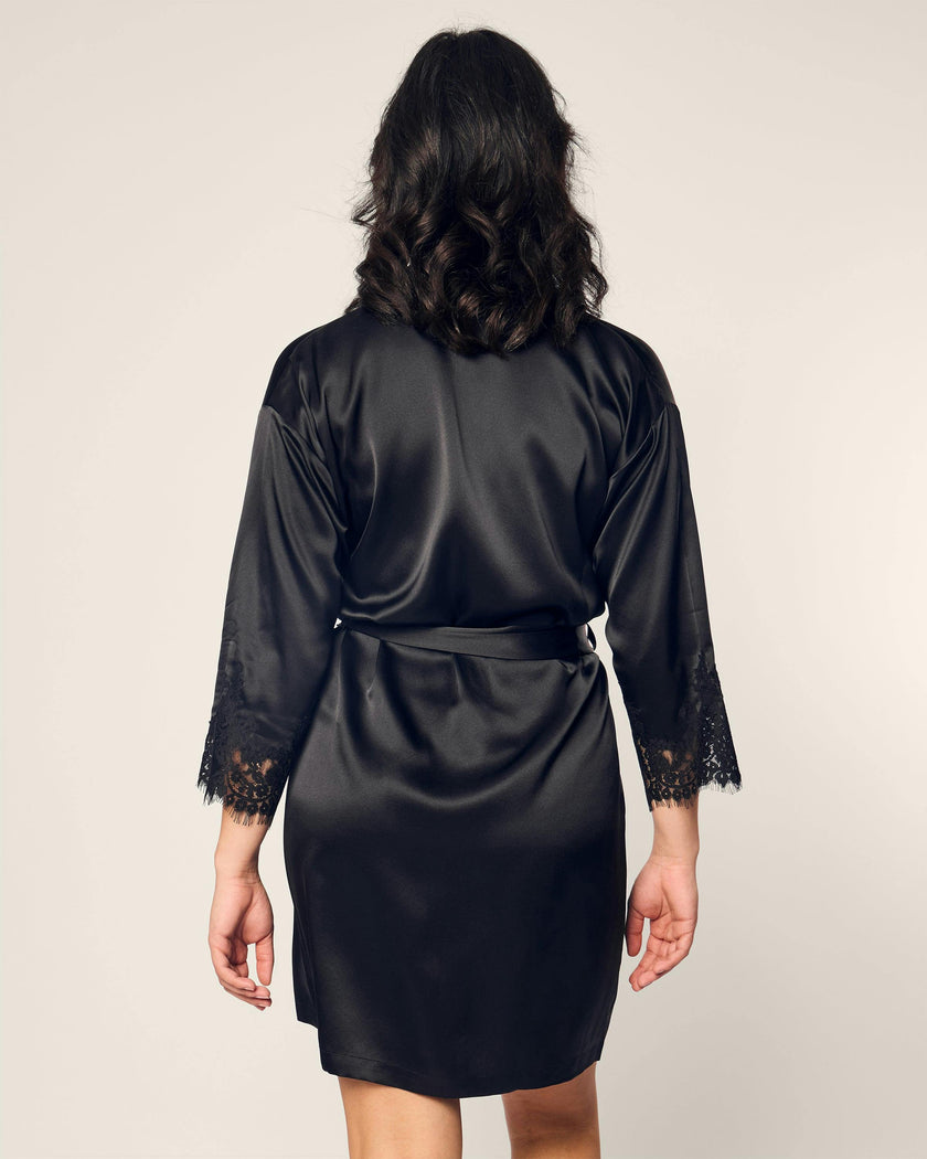 Women's Silk Lace Robe in Black