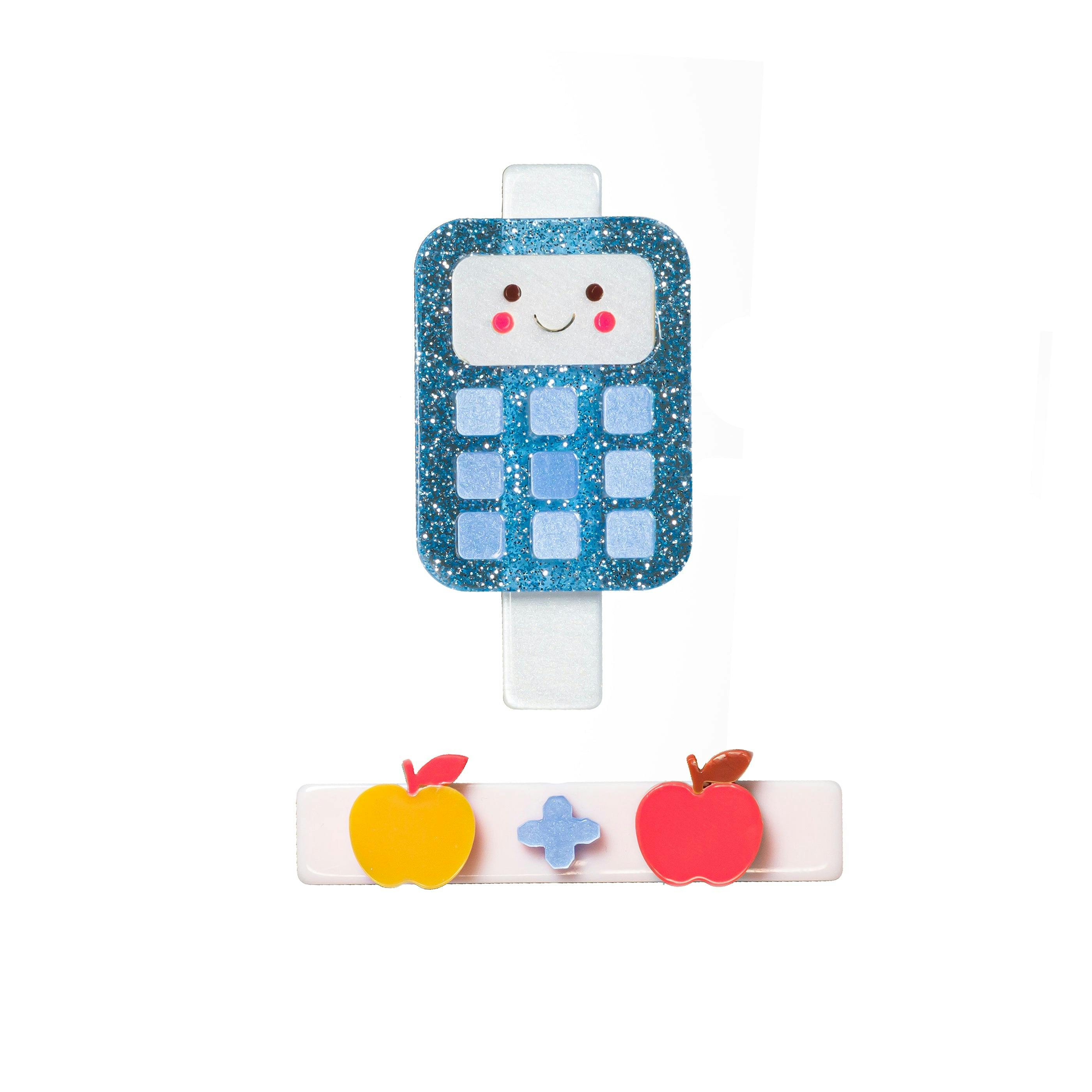 Calculator Glitter Blue Apples Hair Clips -BTS