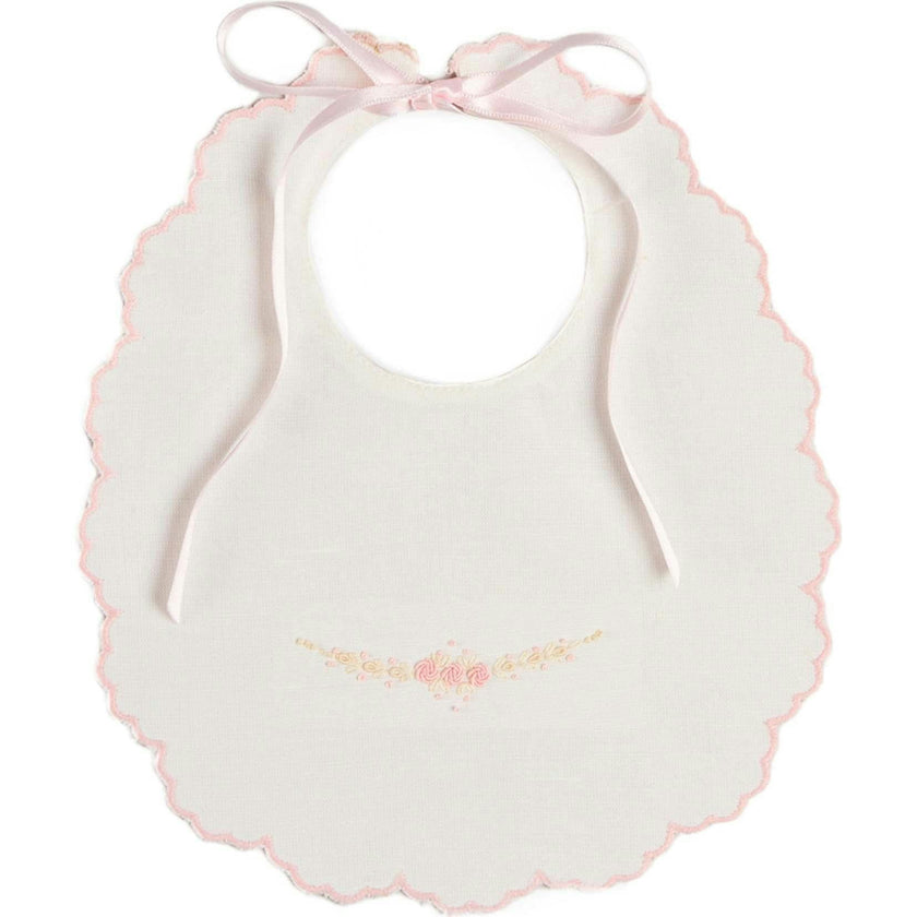 Floral Hand Embroidered Scallop Edge Rounded Bib