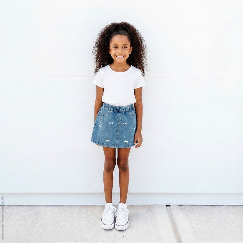 Girls' Denim Bow Skort in Medium Wash