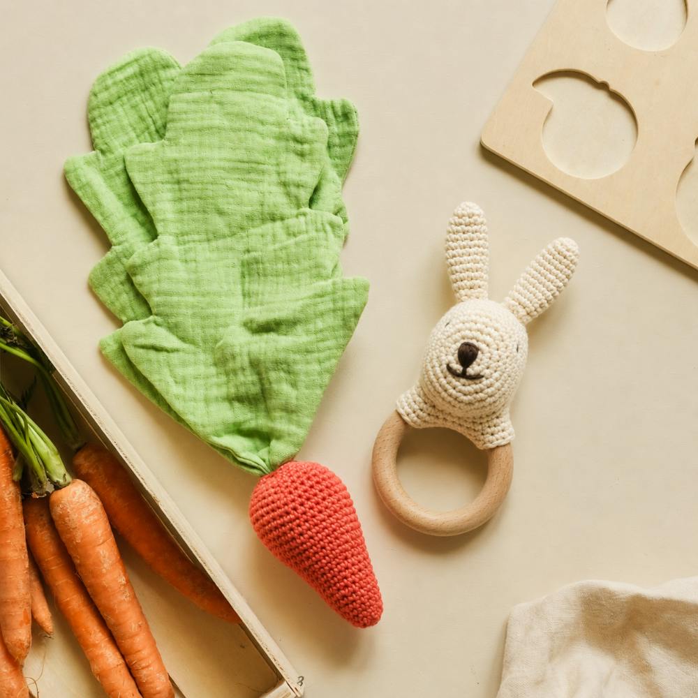 Rabbit & Carrot Gift Box 🥕🐰 100% organic cotton crochet teether and lovey