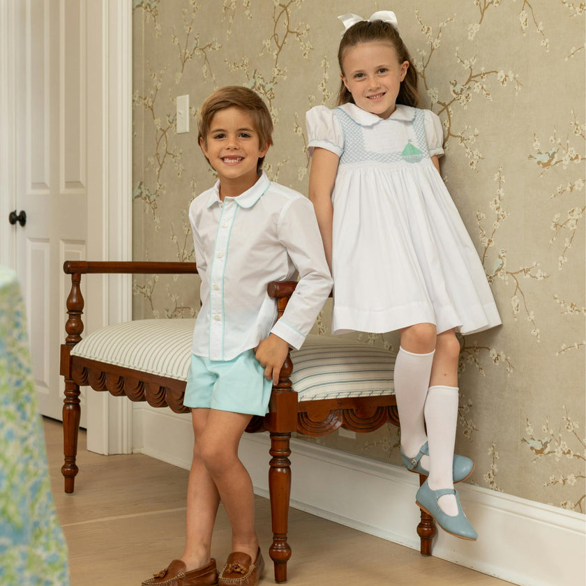 Eloise Dress in Smocked Sailboats