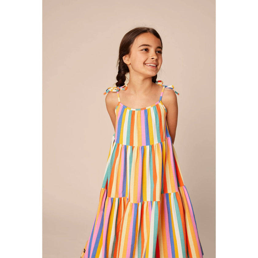 Tie Shoulder Tiered Dress, Multi