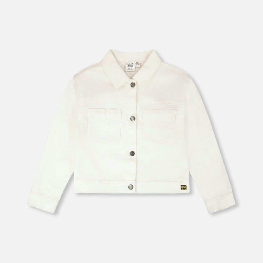 White Denim Jacket With Embroidery