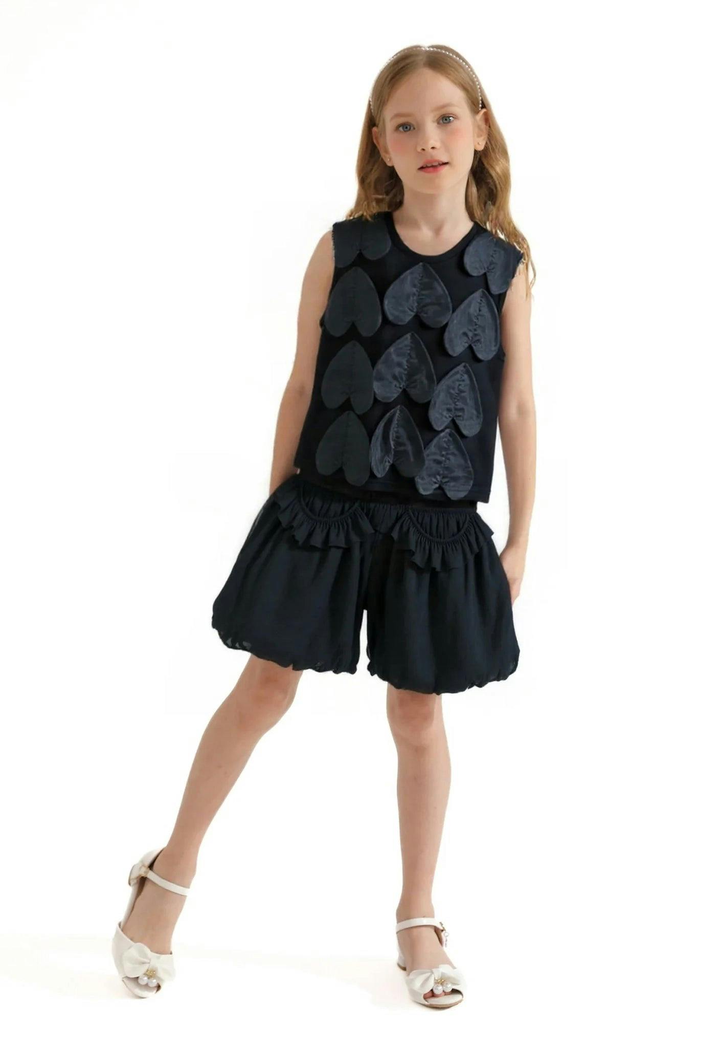 Black Hearts Sleeveless Shorts Set
