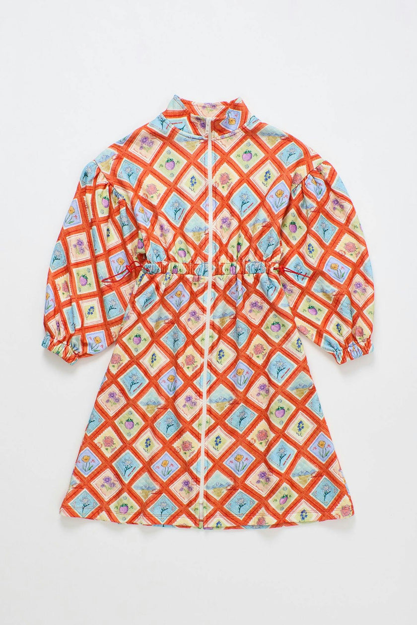 POSTCARD QUILTED DRESS RED