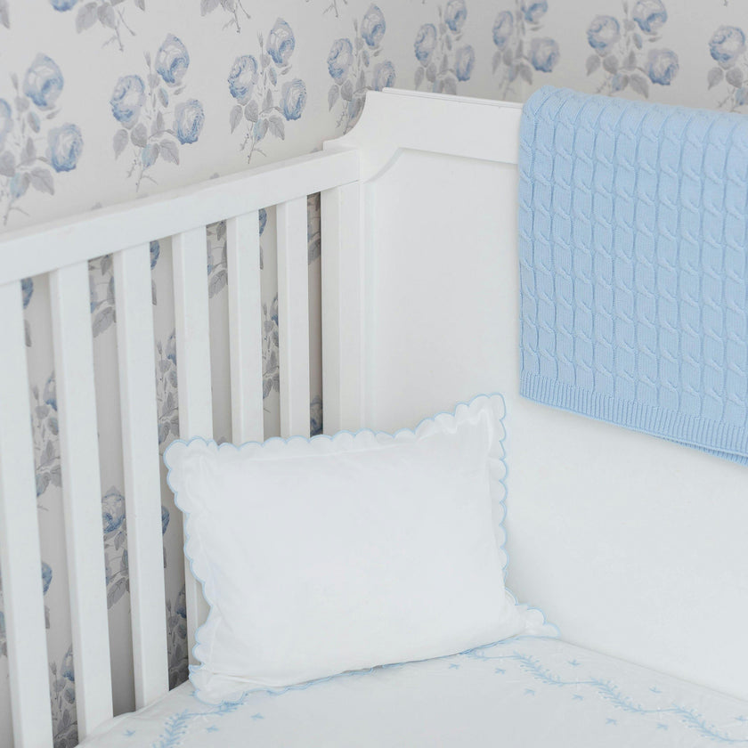 Embroidered Crib Sheet - Sky