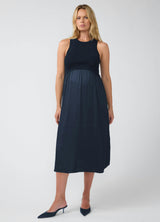 Sleeveless Mix Media Maternity Midi Dress