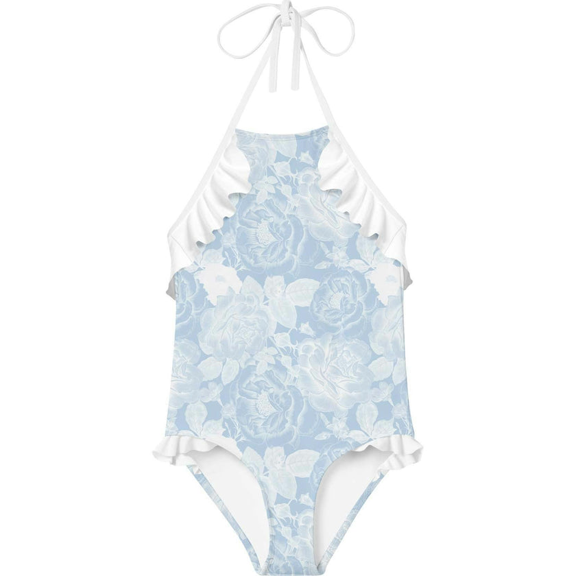 Ruffle Shoulder Tie-Neck Swimsuit
