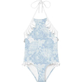 Ruffle Shoulder Tie-Neck Swimsuit