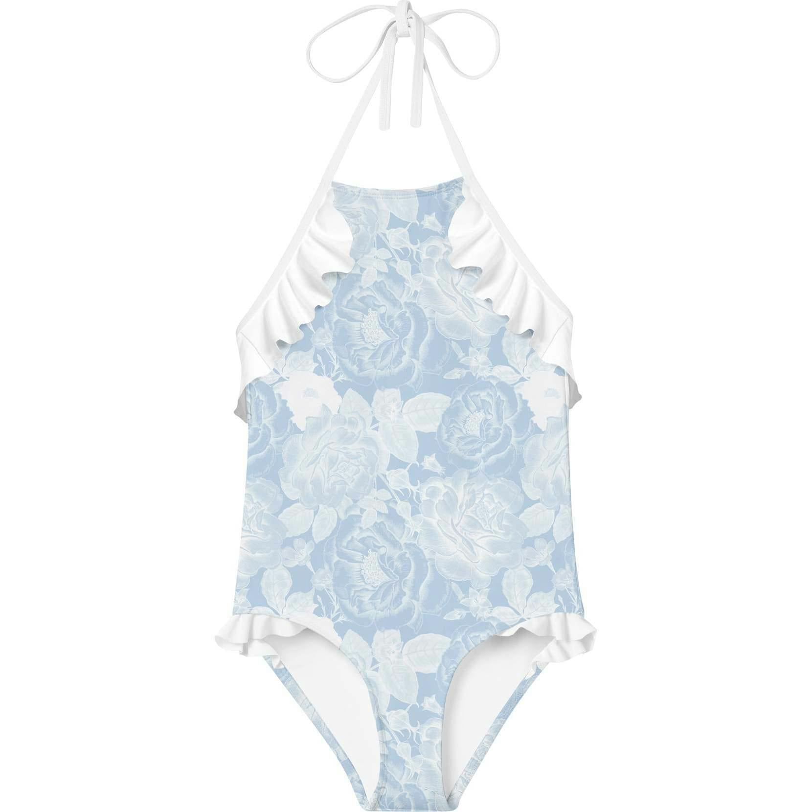 Ruffle Shoulder Tie-Neck Swimsuit