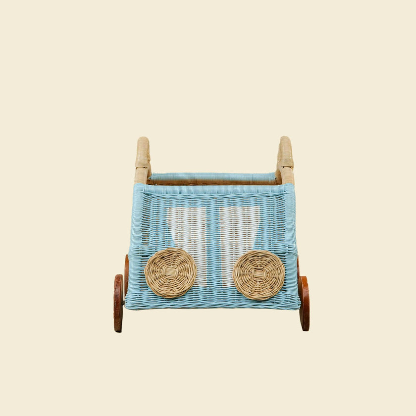 Archie Handcrafted Rattan Storage Wagon with Solid Wood Wheels - Wicker