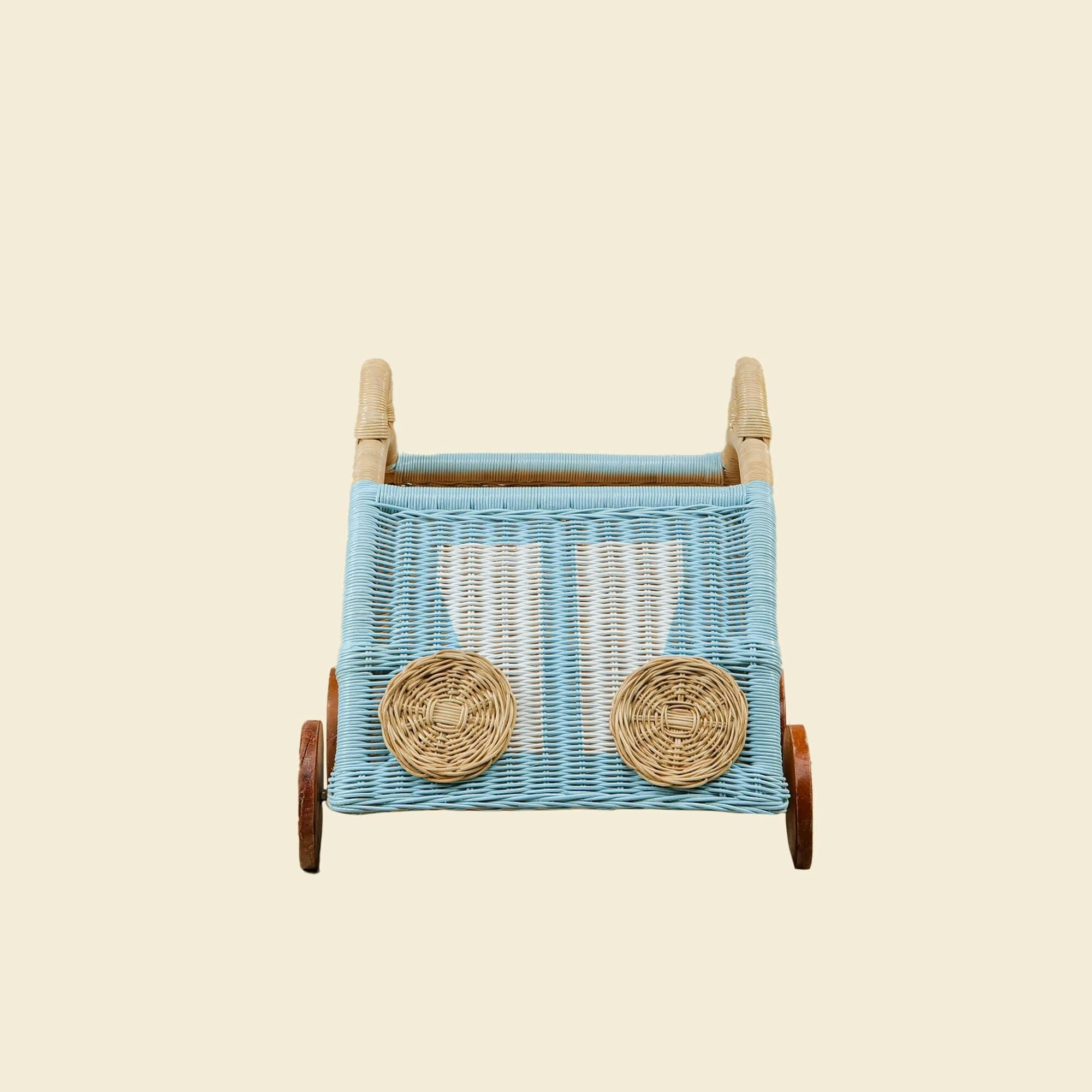 Archie Handcrafted Rattan Storage Wagon with Solid Wood Wheels - Wicker