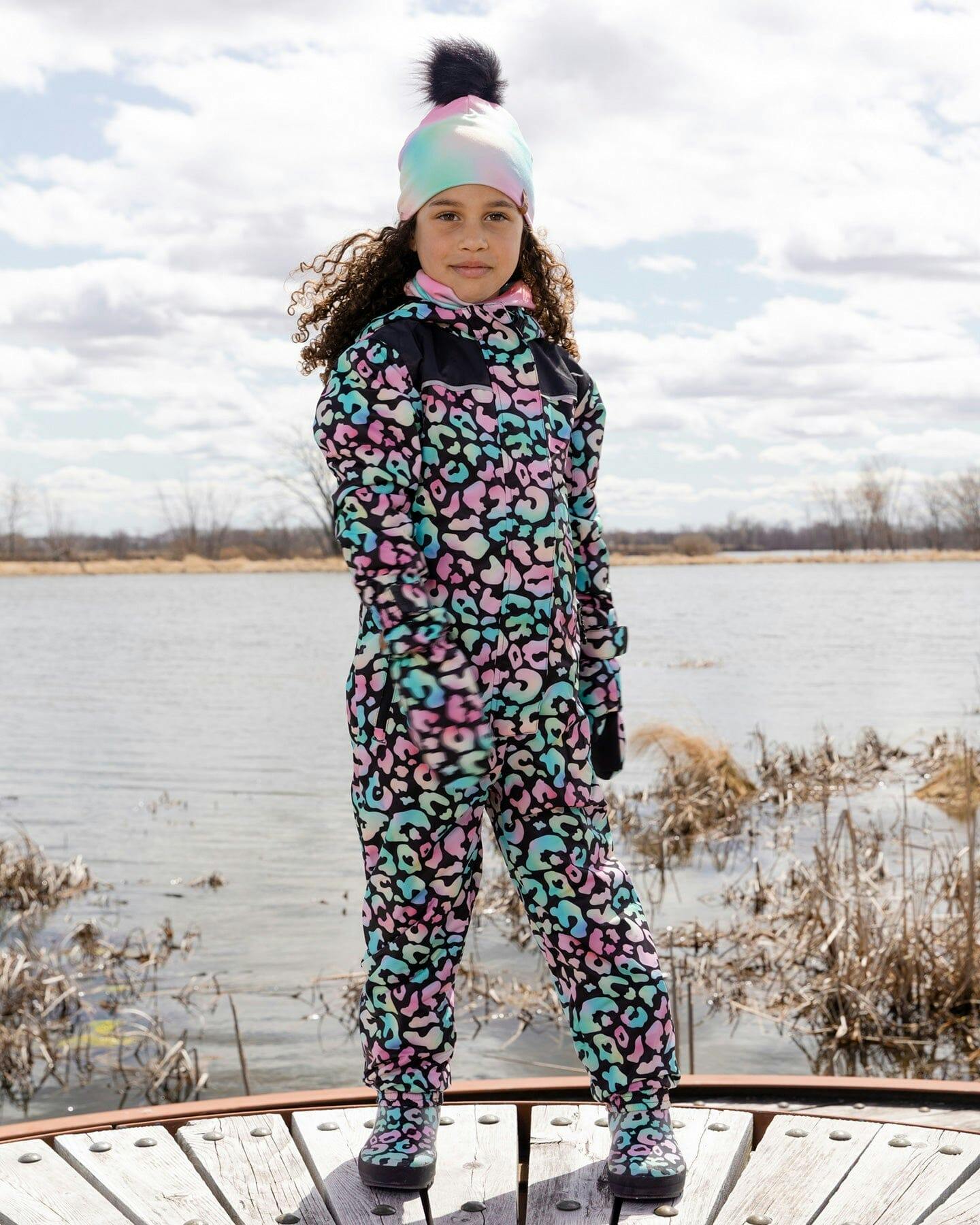 Kids Mid-Season One-Piece Outerwear Black Animal Print