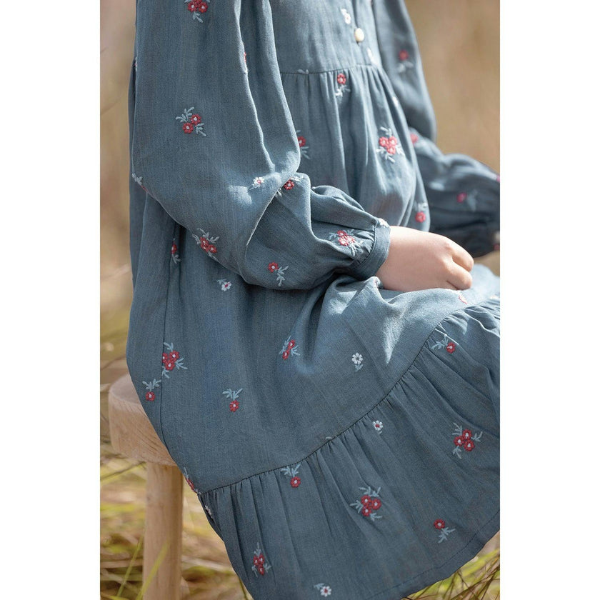 TARTINE ET CHOCOLAT Soft Chambray Floral Midi Dress