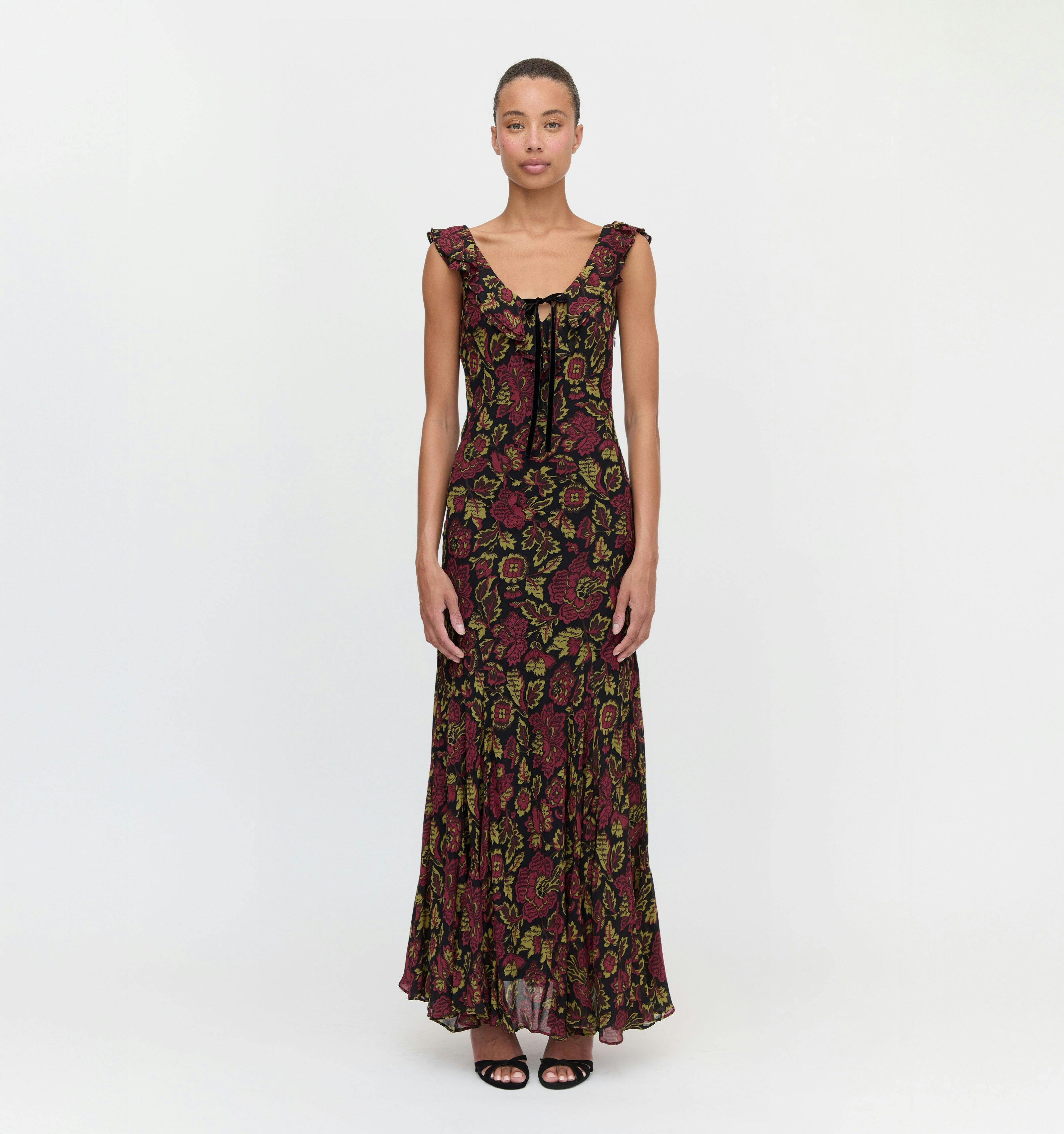 The Augustina Dress - Black Palampore Floral