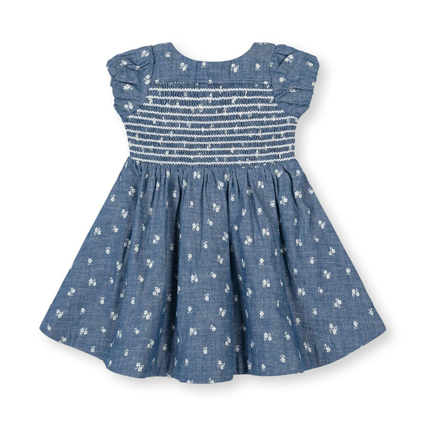 Organic Chambray Smocked Puff Sleeve Dress