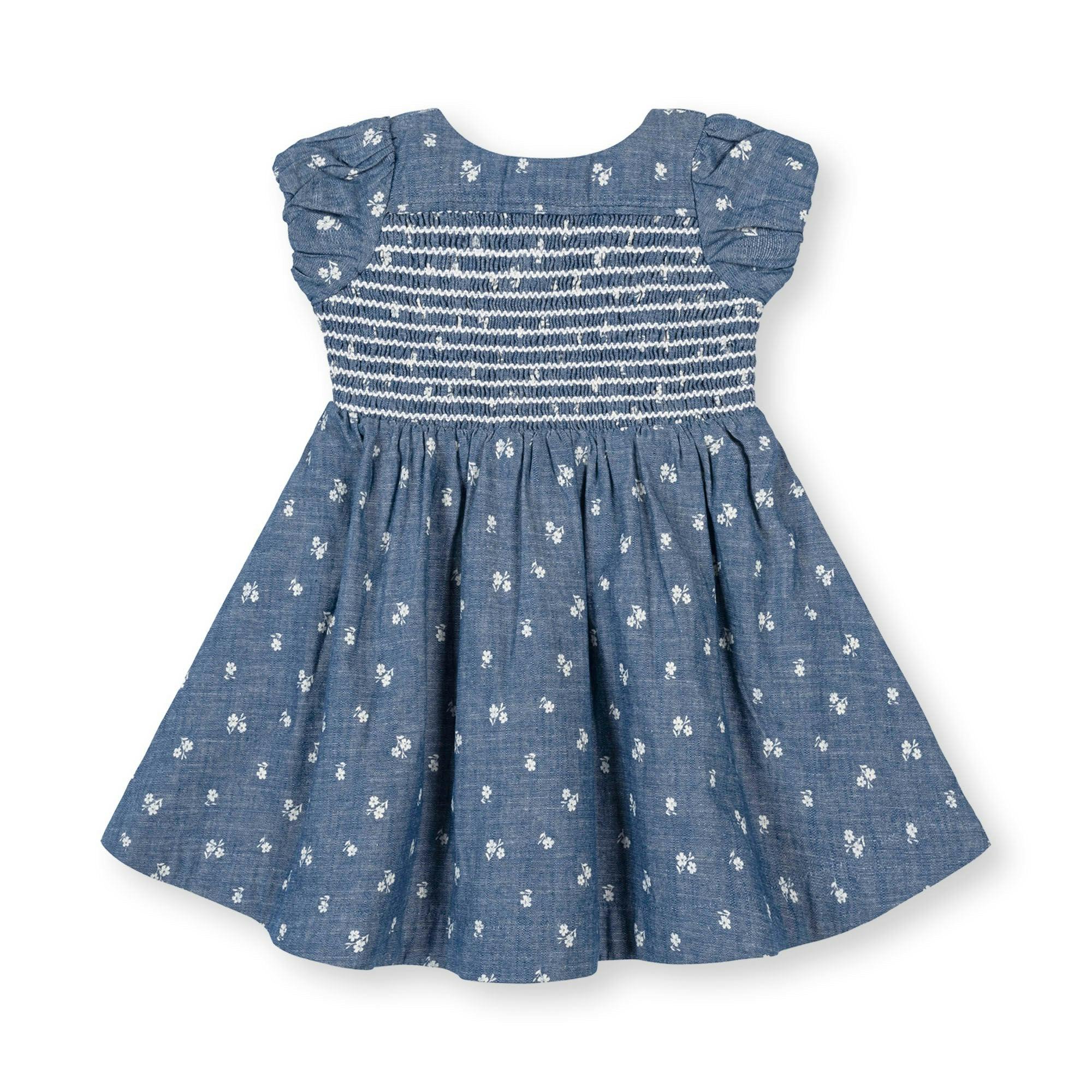 Organic Chambray Smocked Puff Sleeve Dress