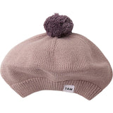 Chunky Ribbed Cotton Knit Pom Pom Beret