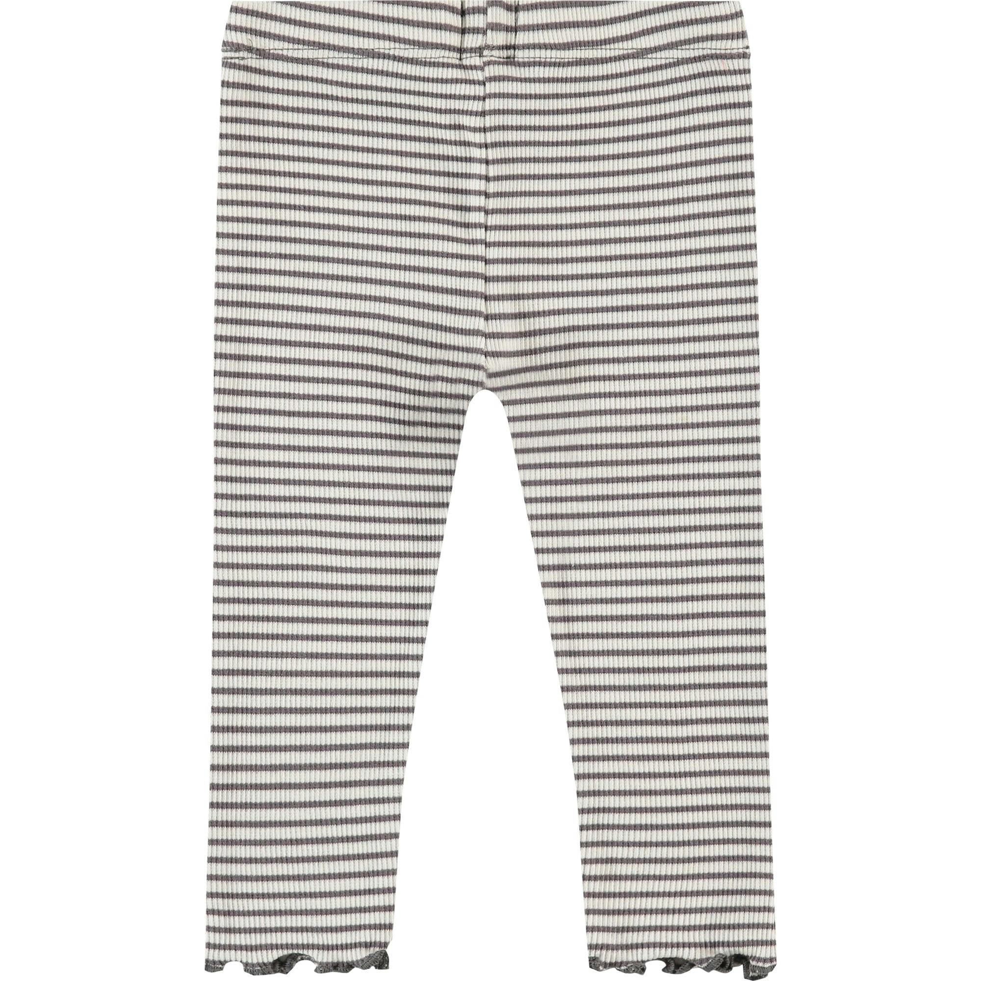 Striped Lettuce Edge Hem Leggings