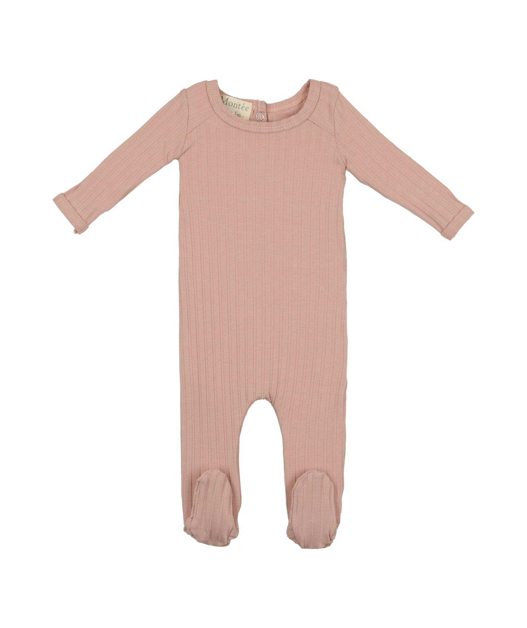 Ribbed Fine Cotton Footie Dusty Pink
