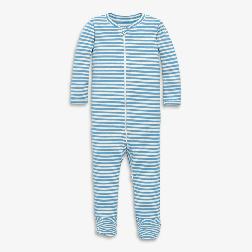 Baby organic zip footie in stripe