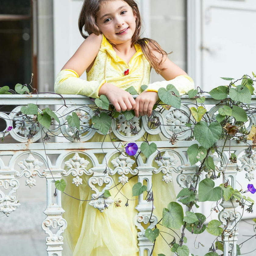 Velvety Soft Yellow Princess Gown with Arm Warmers