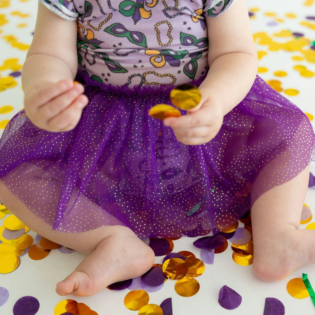 Mardi Gras Short Sleeve Tutu Bodysuit