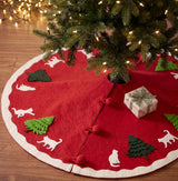 Cats and Green Trees Hand-Felted Christmas Tree Skirt - 60"