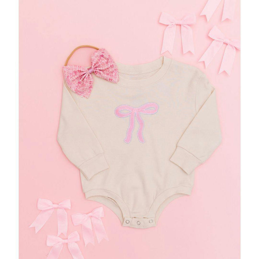 Coquette Bow Patch Long Sleeve Romper