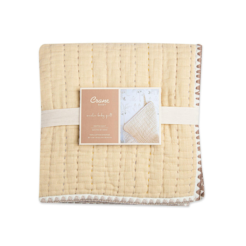 Kendi Beige Cotton Hand-Quilted Baby Blanket