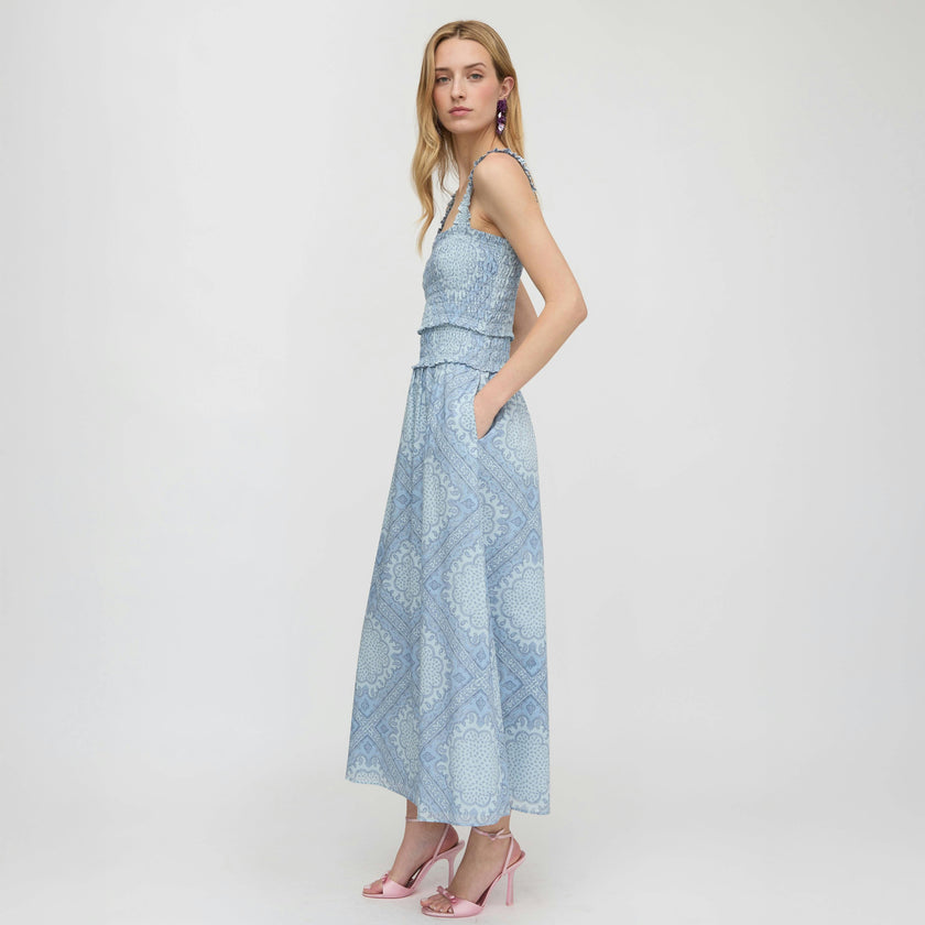 The Azalea Maxi Nap Dress - Dusty Blue Paisley Scarf