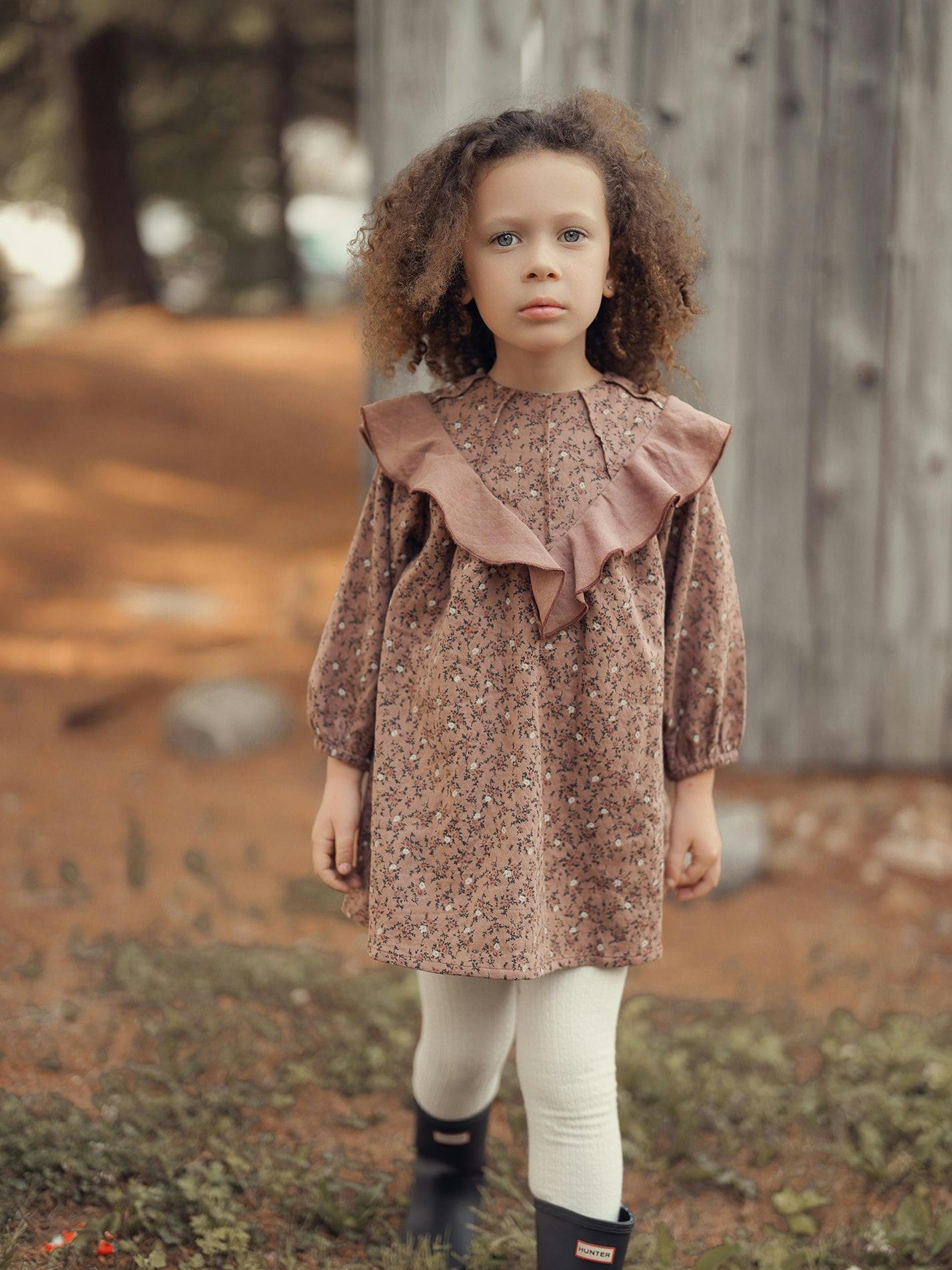 Closed Neck Floral Ruffle Dress