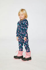 One Piece Thermal Underwear Blue Floral Print