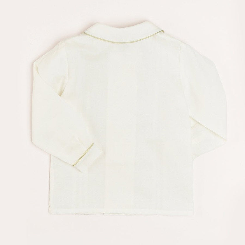 Double-Breasted Peter Pan Collar Shirt with Green Silk Piping (12mths-10yrs)