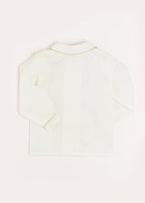 Double-Breasted Peter Pan Collar Shirt with Green Silk Piping (12mths-10yrs)