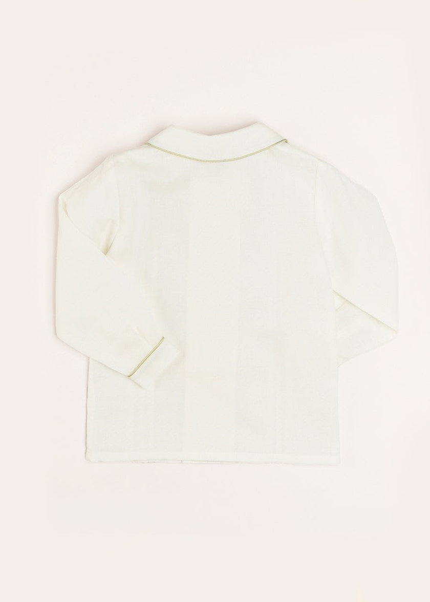Double-Breasted Peter Pan Collar Shirt with Green Silk Piping (12mths-10yrs)