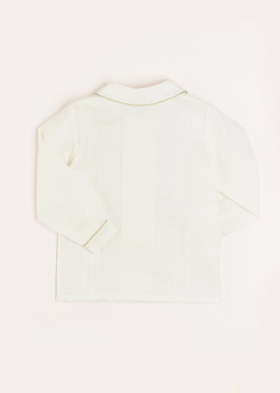 Double-Breasted Peter Pan Collar Shirt with Green Silk Piping (12mths-10yrs)