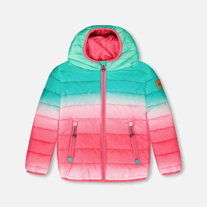 Quilted Mid-Season Jacket Green and Pink Gradient