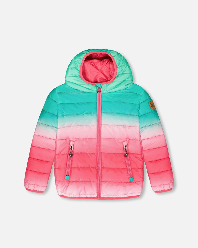 Quilted Mid-Season Jacket Green and Pink Gradient