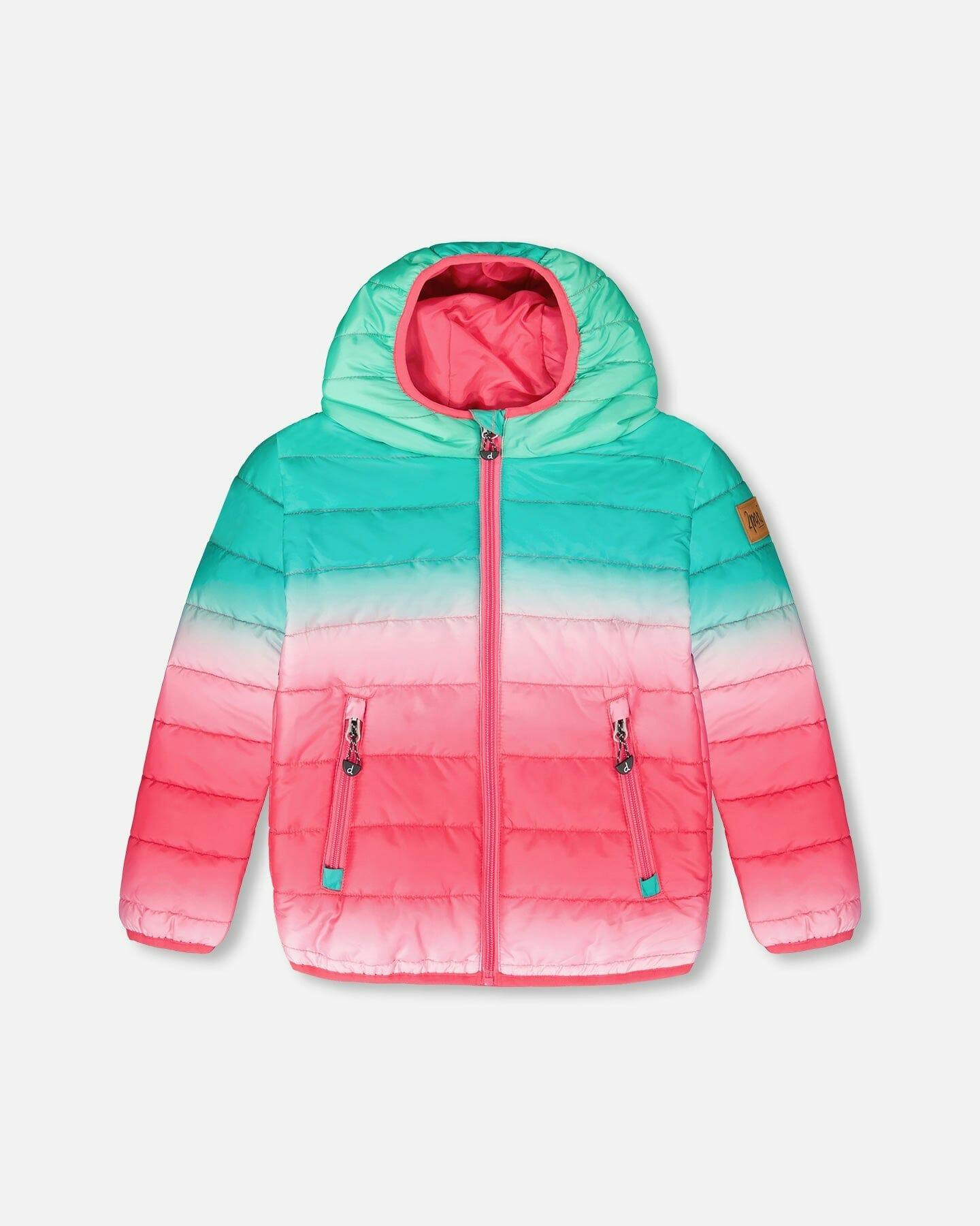 Quilted Mid-Season Jacket Green and Pink Gradient