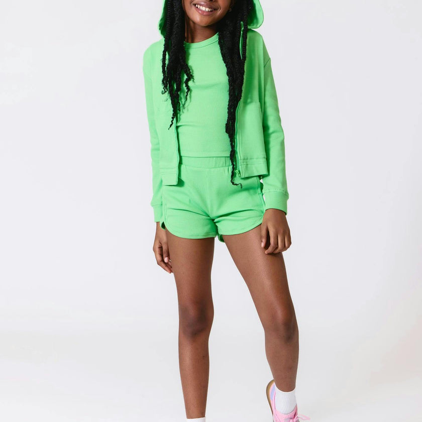 Girls Rib Hoodie in Tropic Green
