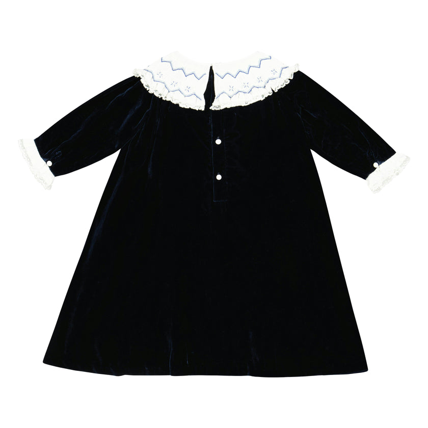 Celeste Navy Velvet Long Sleeve Bishop Dress