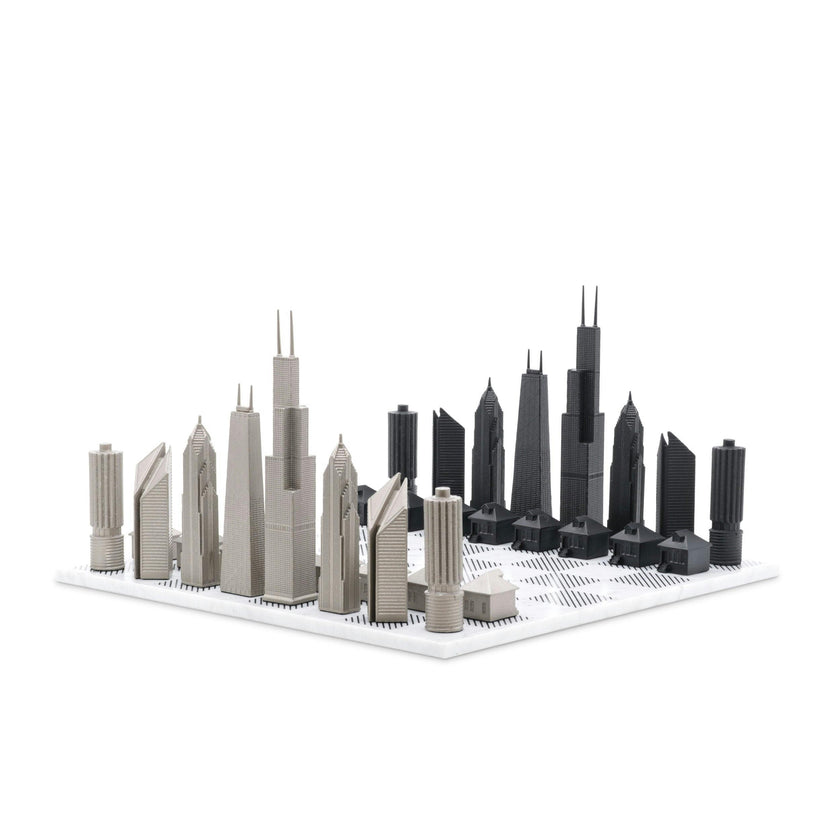 Chess Set Stainless Steel CHICAGO with Marble Hatch Board